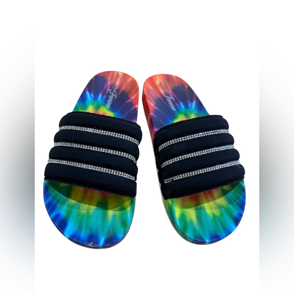Tie-Dye Slide Women Sandals with Rhinestone Straps